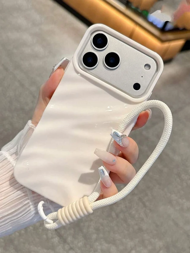 Alt view image 3 of 7 - Bks Minimalist White Asymmetrical Wave Fashion 1pc Anti-Slip Wrinkle Water Wave + Wrist Strap Phone Case Compatible With IPhone 11, 13, 12, 14, 13 Pro Max, 14 Pro Max, 15, 15 Pro, 15 Pro Max, 16, 16 P