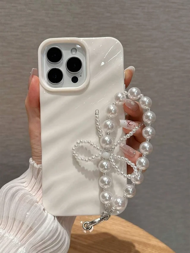 Alt view image 6 of 7 - Bks Minimalist White Asymmetrical Wave Fashion 1pc Anti-Slip Wrinkle Water Wave + Wrist Strap Phone Case Compatible With IPhone 11, 13, 12, 14, 13 Pro Max, 14 Pro Max, 15, 15 Pro, 15 Pro Max, 16, 16 P