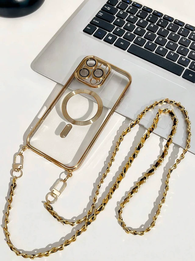 Main image of Bks Alloy TPU Lanyard Style Magnetic Phone Case With Long Strap Compatible iPhone 17 15 14 13 12 11 Series Gold