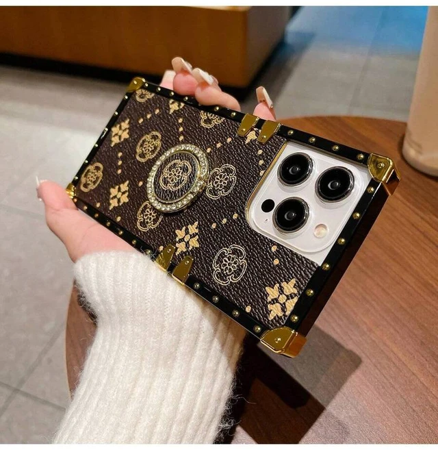 Main image of Bks Brown Flower Leather Ring Holder Phone Case Shockproof Wear-Resistant Minimalist Style Compatible With iPhone 11 12 13 14 15 And Galaxy S21 S22 S23 S24 S25 Ultra Z Flip Series