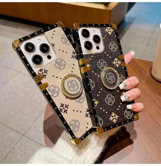 Alt view image 5 of 7 - Bks Brown Flower Leather Ring Holder Phone Case Shockproof Wear-Resistant Minimalist Style Compatible With iPhone 11 12 13 14 15 And Galaxy S21 S22 S23 S24 S25 Ultra Z Flip Series