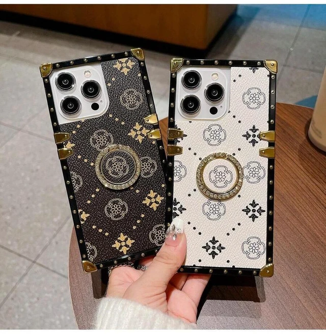 Alt view image 6 of 7 - Bks Brown Flower Leather Ring Holder Phone Case Shockproof Wear-Resistant Minimalist Style Compatible With iPhone 11 12 13 14 15 And Galaxy S21 S22 S23 S24 S25 Ultra Z Flip Series