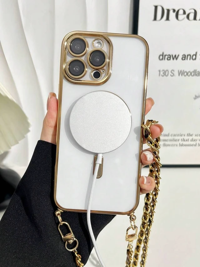 Alt view image 5 of 7 - Bks Alloy TPU Lanyard Style Magnetic Phone Case With Long Strap Compatible iPhone 17 15 14 13 12 11 Series Gold