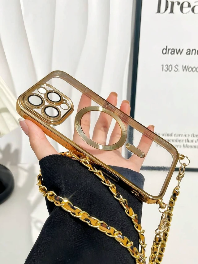 Alt view image 6 of 7 - Bks Alloy TPU Lanyard Style Magnetic Phone Case With Long Strap Compatible iPhone 17 15 14 13 12 11 Series Gold