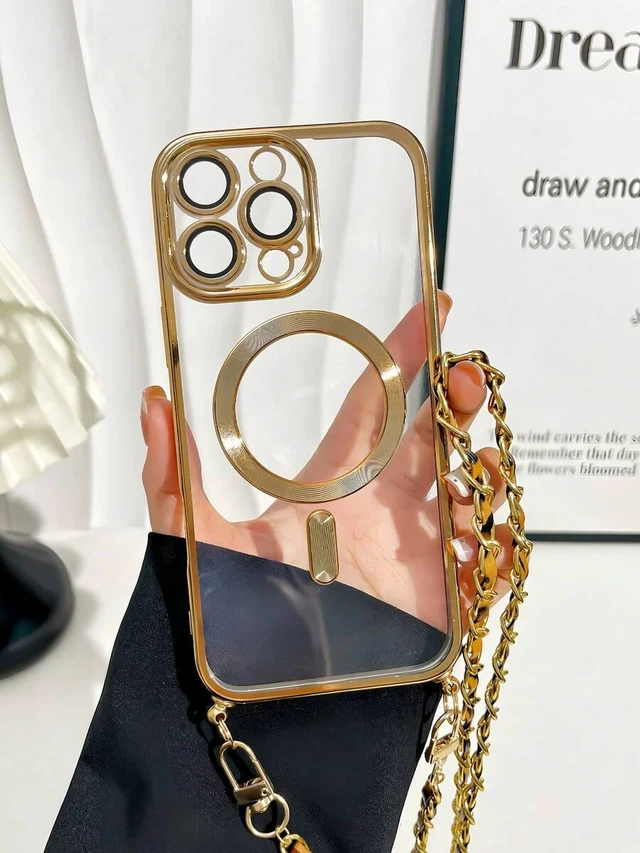 Alt view image 7 of 7 - Bks Alloy TPU Lanyard Style Magnetic Phone Case With Long Strap Compatible iPhone 17 15 14 13 12 11 Series Gold