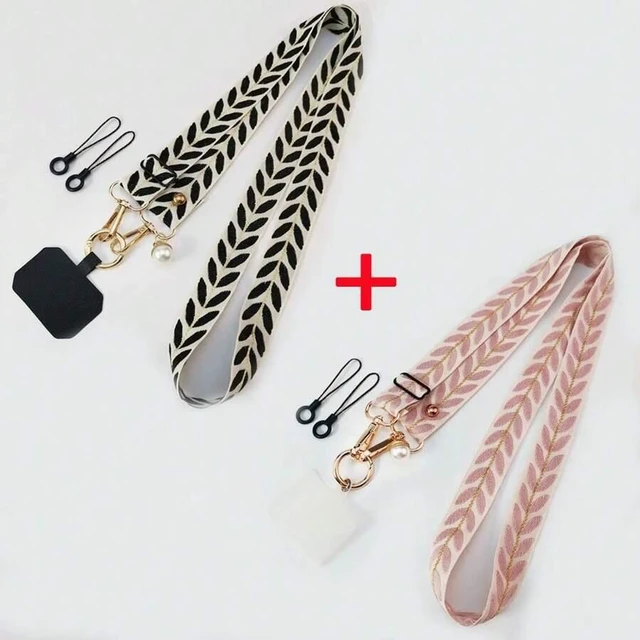 Main image of Bks Adjustable Pearl Decorated Wide Strap Crossbody Phone Lanyard Elegant Charm Holder Gift for Mother Family Friends Birthday Holiday
