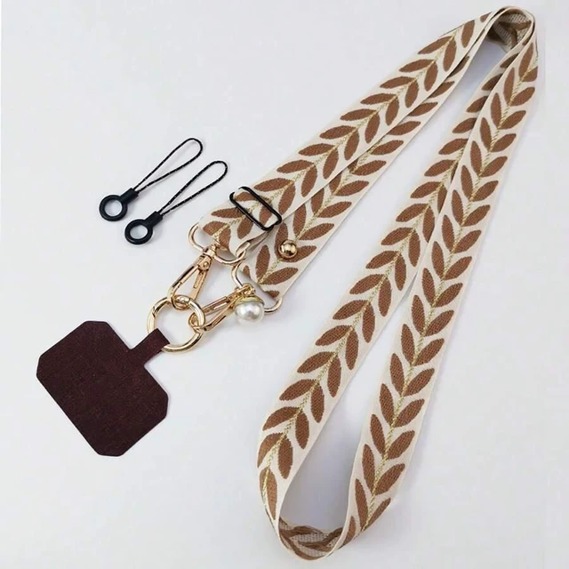 Main image of Bks Adjustable Pearl Decorated Wide Strap Crossbody Phone Lanyard Elegant Charm Holder Gift for Mother Family Friends Birthday Holiday