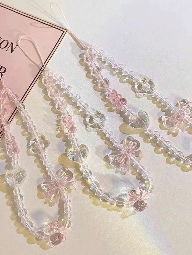 Alt view image 3 of 3 - Bks Pink Butterfly Teddy Bear Heart Charm Resin Crystal Pendant Phone Lanyard Keychain Gift for Mother Family Friends Birthday Holiday