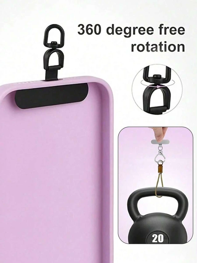 Alt view image 5 of 7 - Bks 2-In-1 Rotating Stainless Steel Phone Lanyard Clip with Spring Ring Anti-Drop Finger Strap Universal Case Back Adhesive Holder