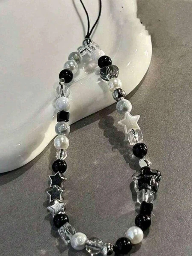 Alt view image 6 of 7 - Bks Mint Green Beaded Phone Lanyard with Stars Hearts Crystals Anti-Loss Strap for iPhone Samsung Case Camera Key