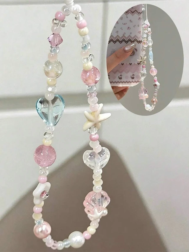 Alt view image 2 of 7 - Bks Handmade Beaded Phone Charm with Heart Starfish Design, Anti-Lost Chain Strap for Apple iPhone Pro, Holiday Birthday Gift Accessory