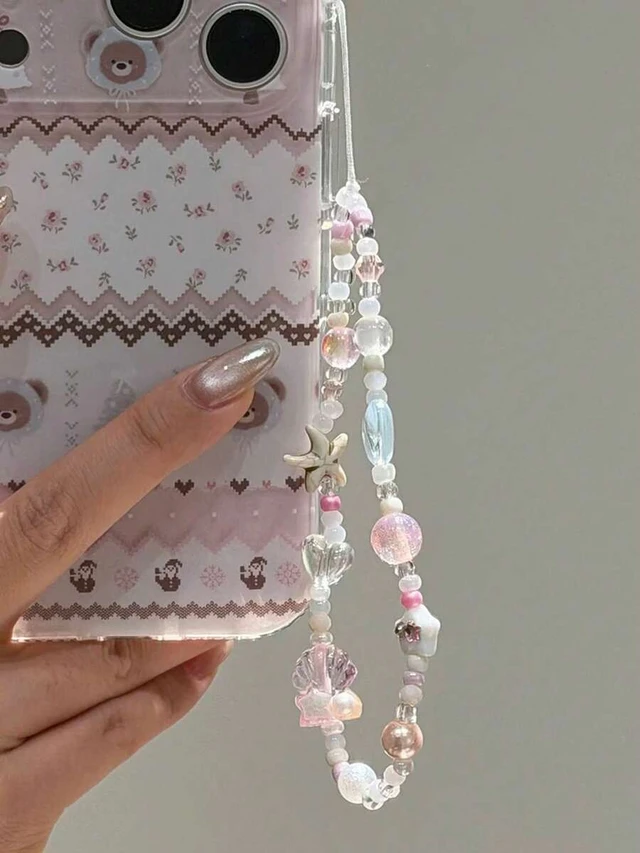 Alt view image 4 of 7 - Bks Handmade Beaded Phone Charm with Heart Starfish Design, Anti-Lost Chain Strap for Apple iPhone Pro, Holiday Birthday Gift Accessory