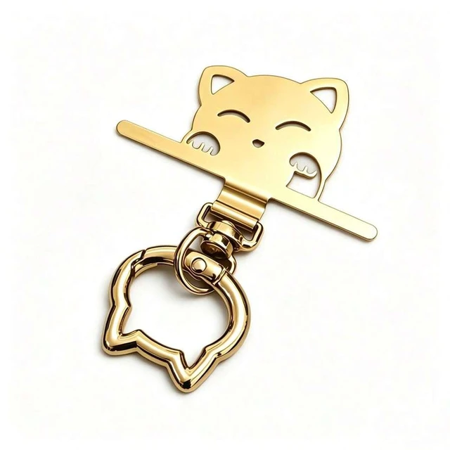 Main image of Bks 2-In-1 Stainless Steel Phone Lanyard Clip 360° Rotating No-Tangle Cat Head Spring Ring Durable Metal Connector Compatible Crossbody Wrist Strap Universal Accessory