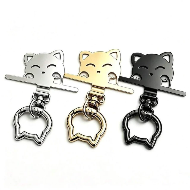 Main image of Bks 2-In-1 Stainless Steel Phone Lanyard Clip 360° Rotating No-Tangle Cat Head Spring Ring Durable Metal Connector Compatible Crossbody Wrist Strap Universal Accessory