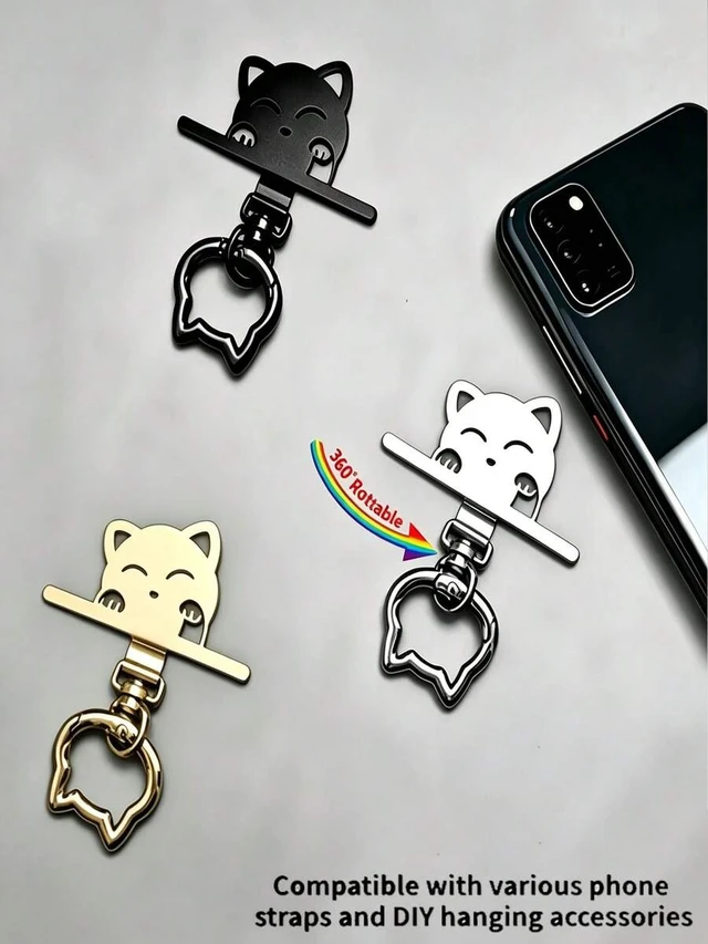 Alt view image 3 of 7 - Bks 2-In-1 Stainless Steel Phone Lanyard Clip 360° Rotating No-Tangle Cat Head Spring Ring Durable Metal Connector Compatible Crossbody Wrist Strap Universal Accessory