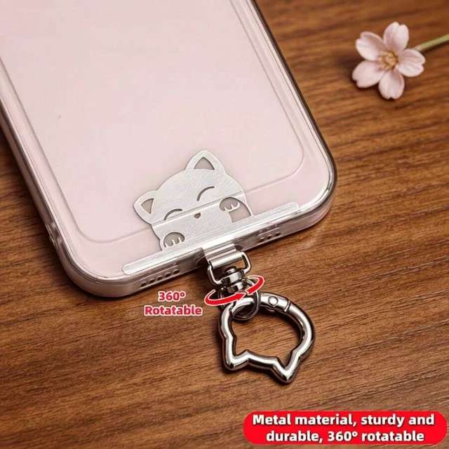 Alt view image 5 of 7 - Bks 2-In-1 Stainless Steel Phone Lanyard Clip 360° Rotating No-Tangle Cat Head Spring Ring Durable Metal Connector Compatible Crossbody Wrist Strap Universal Accessory