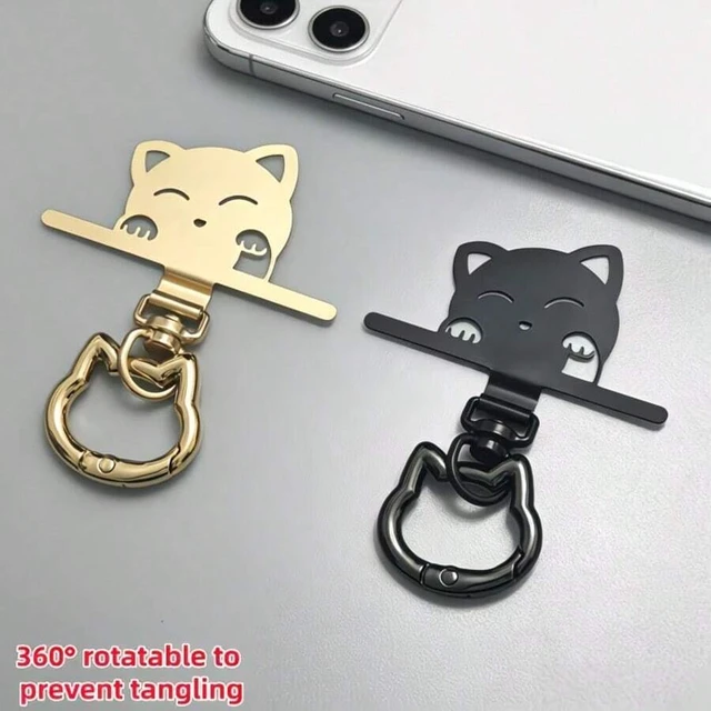Alt view image 7 of 7 - Bks 2-In-1 Stainless Steel Phone Lanyard Clip 360° Rotating No-Tangle Cat Head Spring Ring Durable Metal Connector Compatible Crossbody Wrist Strap Universal Accessory