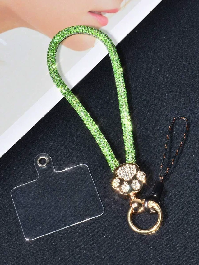 Main image of Bks Luxury Alloy Rhinestone Cat Paw Phone Lanyard Detachable Wrist Strap Crystal Studded Key Chain for Travel Shopping Gift