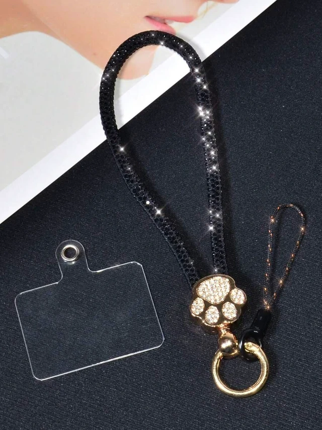 Main image of Bks Luxury Alloy Rhinestone Cat Paw Phone Lanyard Detachable Wrist Strap Crystal Studded Key Chain for Travel Shopping Gift