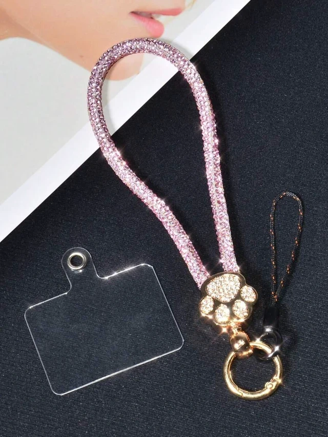 Main image of Bks Luxury Alloy Rhinestone Cat Paw Phone Lanyard Detachable Wrist Strap Crystal Studded Key Chain for Travel Shopping Gift