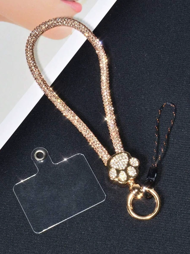 Main image of Bks Luxury Alloy Rhinestone Cat Paw Phone Lanyard Detachable Wrist Strap Crystal Studded Key Chain for Travel Shopping Gift