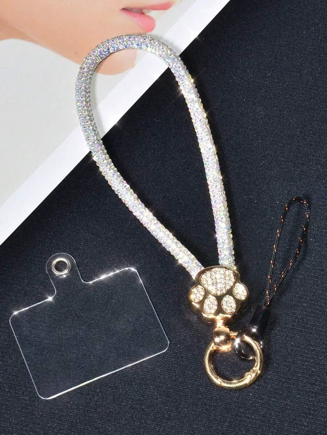 Main image of Bks Luxury Alloy Rhinestone Cat Paw Phone Lanyard Detachable Wrist Strap Crystal Studded Key Chain for Travel Shopping Gift