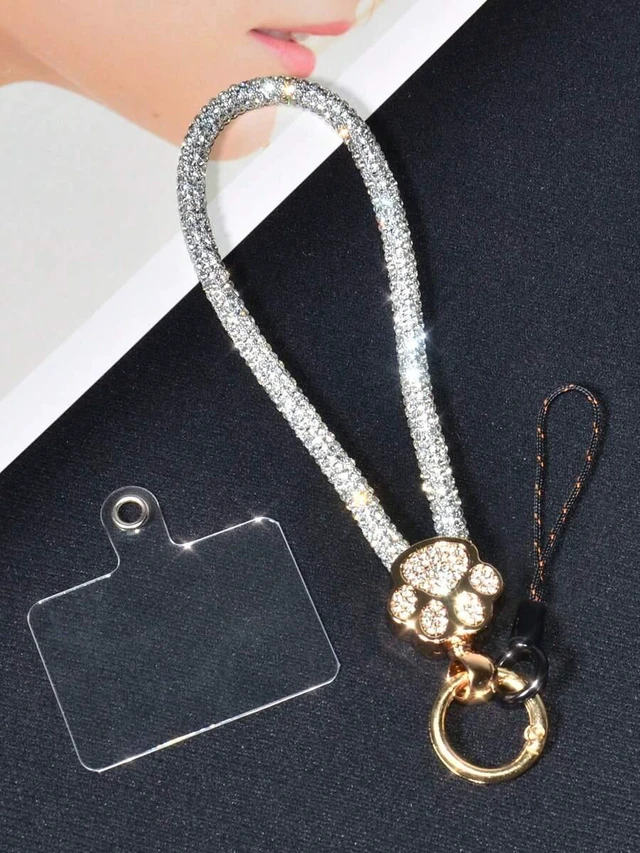Main image of Bks Luxury Alloy Rhinestone Cat Paw Phone Lanyard Detachable Wrist Strap Crystal Studded Key Chain for Travel Shopping Gift