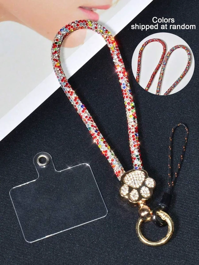 Main image of Bks Luxury Alloy Rhinestone Cat Paw Phone Lanyard Detachable Wrist Strap Crystal Studded Key Chain for Travel Shopping Gift