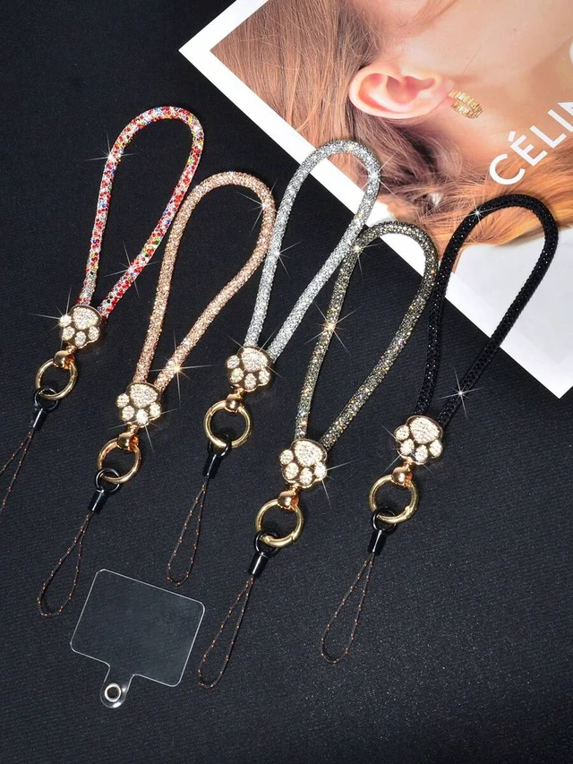 Alt view image 2 of 7 - Bks Luxury Alloy Rhinestone Cat Paw Phone Lanyard Detachable Wrist Strap Crystal Studded Key Chain for Travel Shopping Gift