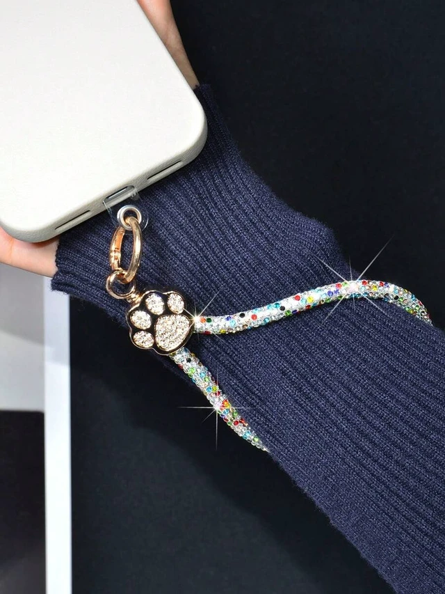 Alt view image 3 of 7 - Bks Luxury Alloy Rhinestone Cat Paw Phone Lanyard Detachable Wrist Strap Crystal Studded Key Chain for Travel Shopping Gift