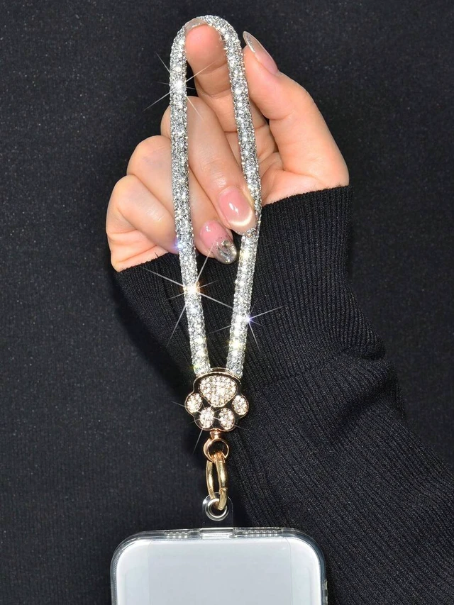 Alt view image 4 of 7 - Bks Luxury Alloy Rhinestone Cat Paw Phone Lanyard Detachable Wrist Strap Crystal Studded Key Chain for Travel Shopping Gift