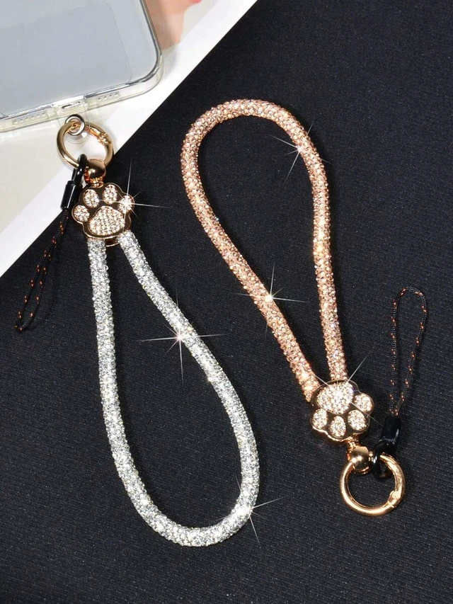 Alt view image 5 of 7 - Bks Luxury Alloy Rhinestone Cat Paw Phone Lanyard Detachable Wrist Strap Crystal Studded Key Chain for Travel Shopping Gift