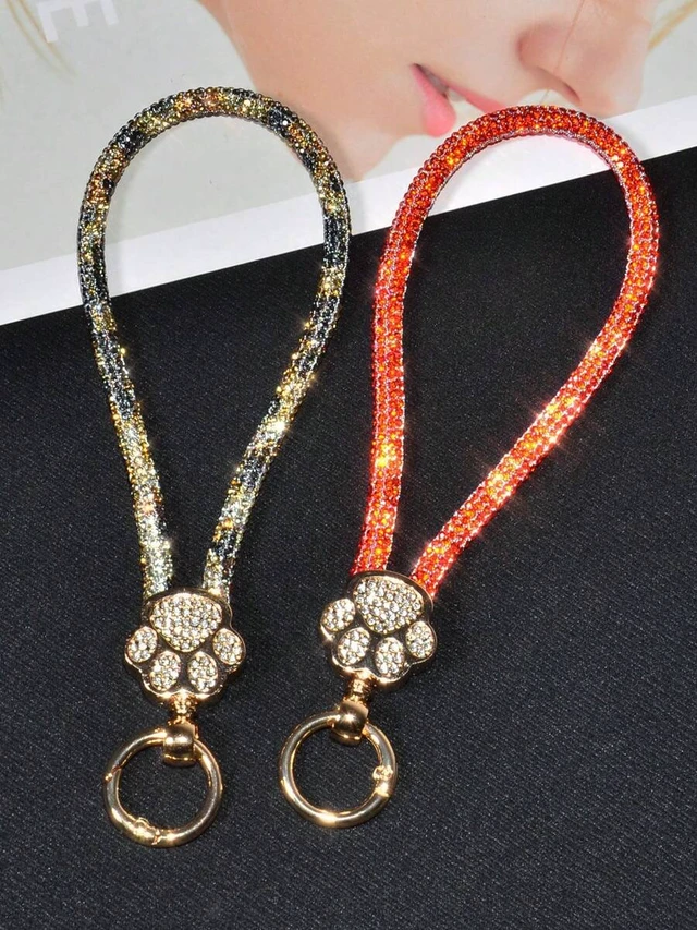 Alt view image 6 of 7 - Bks Luxury Alloy Rhinestone Cat Paw Phone Lanyard Detachable Wrist Strap Crystal Studded Key Chain for Travel Shopping Gift
