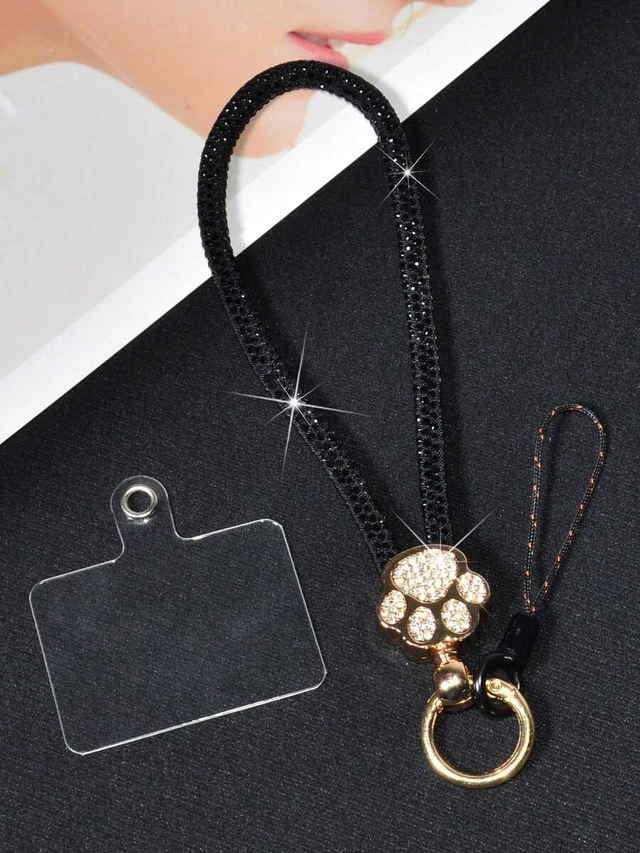 Alt view image 7 of 7 - Bks Luxury Alloy Rhinestone Cat Paw Phone Lanyard Detachable Wrist Strap Crystal Studded Key Chain for Travel Shopping Gift