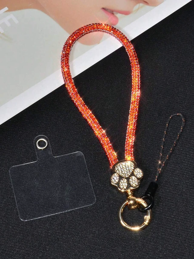 Main image of Bks Luxury Alloy Rhinestone Cat Paw Phone Lanyard Detachable Wrist Strap Crystal Studded Key Chain for Travel Shopping Gift