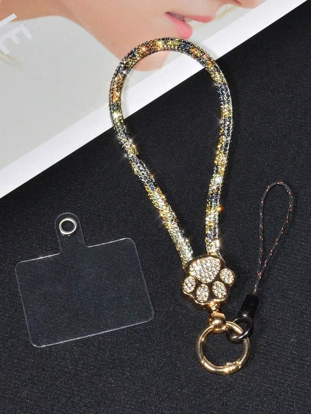 Main image of Bks Luxury Alloy Rhinestone Cat Paw Phone Lanyard Detachable Wrist Strap Crystal Studded Key Chain for Travel Shopping Gift