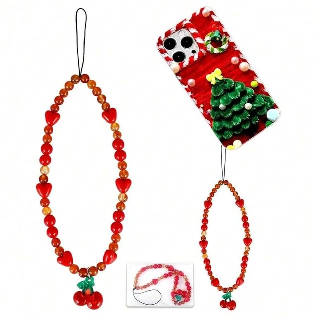 Main image of Bks Cherry Phone Charm Strap Cute Cell Phone Lanyard Wrist Keychain Aesthetic Accessories For Bag Camera Pendant
