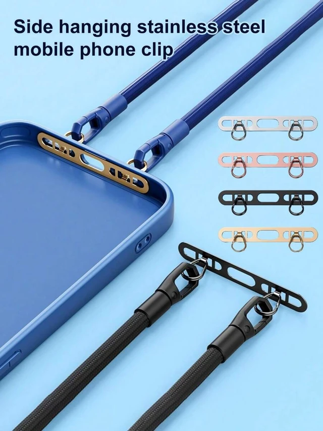 Alt view image 2 of 7 - Bks 304 Stainless Steel Side-Mounted Phone Clip, Ultra-Thin Adhesive Back, Sturdy Connected Ring, Dual Clip Design, Wrist Strap Metal Ring Gift