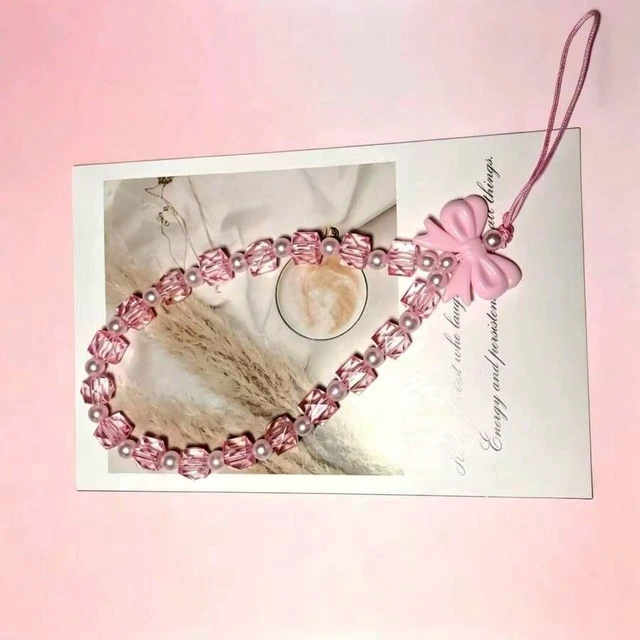 Alt view image 3 of 7 - Bks Phone Lanyard Strap with Crystal Cube Pearl Bow Decor Beaded Hanging Accessory for Camera Earphone Case