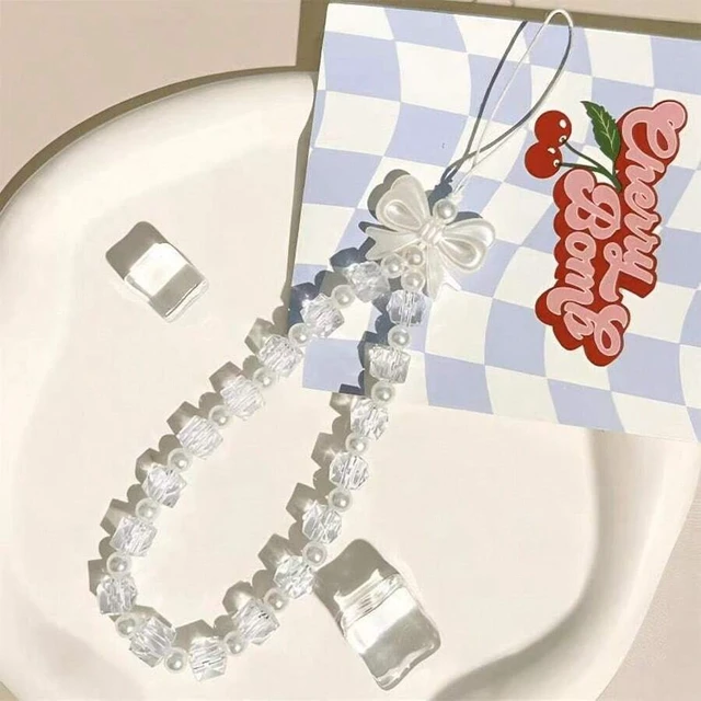 Alt view image 5 of 7 - Bks Phone Lanyard Strap with Crystal Cube Pearl Bow Decor Beaded Hanging Accessory for Camera Earphone Case