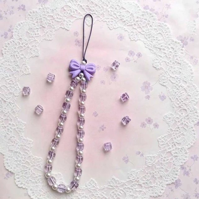 Alt view image 6 of 7 - Bks Phone Lanyard Strap with Crystal Cube Pearl Bow Decor Beaded Hanging Accessory for Camera Earphone Case