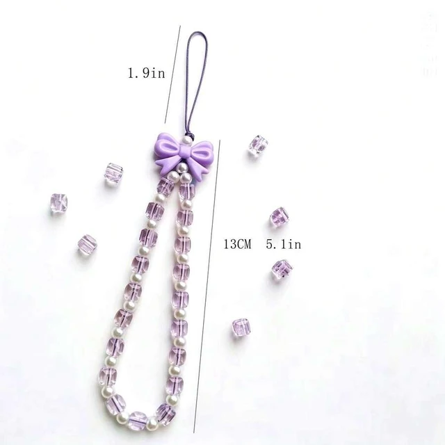 Alt view image 7 of 7 - Bks Phone Lanyard Strap with Crystal Cube Pearl Bow Decor Beaded Hanging Accessory for Camera Earphone Case