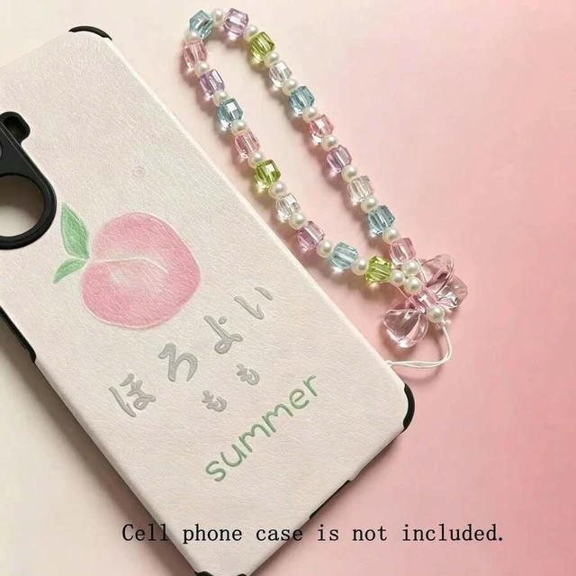 Main image of Bks Phone Lanyard Strap with Crystal Cube Pearl Bow Decor Beaded Hanging Accessory for Camera Earphone Case