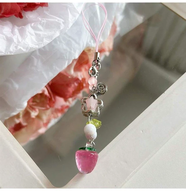 Main image of Bks Strawberry Phone Lanyard Pink Fruit Charm Heart Decor Gift For Mother Family Friends Birthday Holiday Phone Chain Accessory