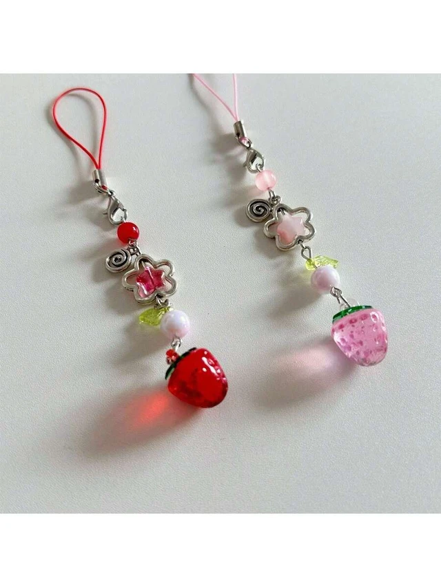 Alt view image 2 of 7 - Bks Strawberry Phone Lanyard Pink Fruit Charm Heart Decor Gift For Mother Family Friends Birthday Holiday Phone Chain Accessory