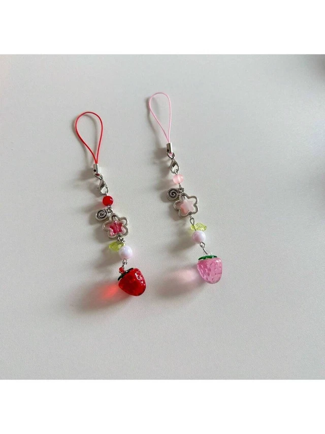 Alt view image 3 of 7 - Bks Strawberry Phone Lanyard Pink Fruit Charm Heart Decor Gift For Mother Family Friends Birthday Holiday Phone Chain Accessory