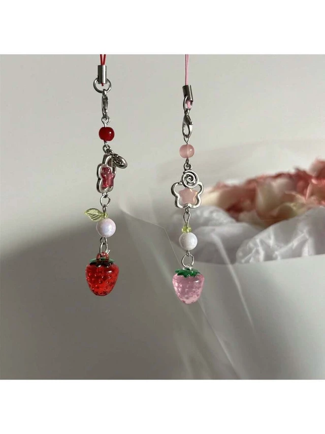 Alt view image 4 of 7 - Bks Strawberry Phone Lanyard Pink Fruit Charm Heart Decor Gift For Mother Family Friends Birthday Holiday Phone Chain Accessory