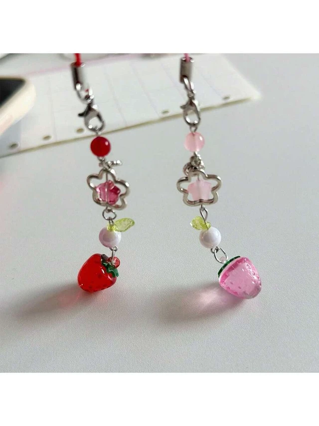Alt view image 5 of 7 - Bks Strawberry Phone Lanyard Pink Fruit Charm Heart Decor Gift For Mother Family Friends Birthday Holiday Phone Chain Accessory
