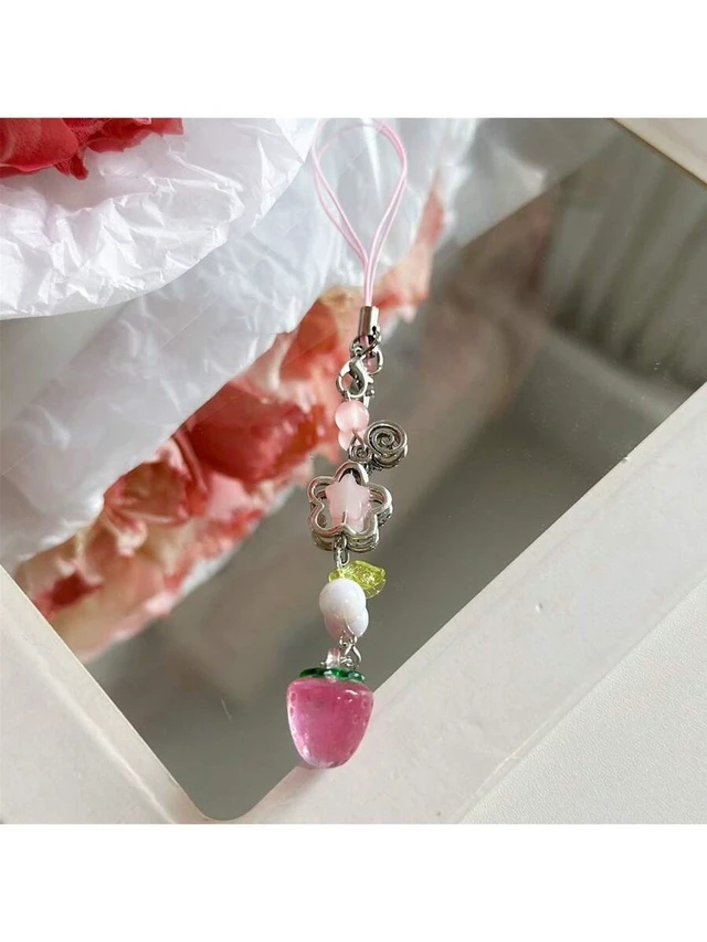 Alt view image 7 of 7 - Bks Strawberry Phone Lanyard Pink Fruit Charm Heart Decor Gift For Mother Family Friends Birthday Holiday Phone Chain Accessory