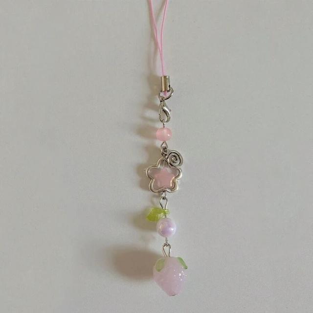 Main image of Bks Strawberry Phone Lanyard Pink Fruit Charm Heart Decor Gift For Mother Family Friends Birthday Holiday Phone Chain Accessory